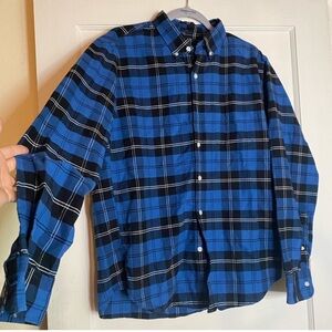 J. Crew Oxford Flannel Slim Fit Blue Plaid Button Down Long Sleeve Dress Shirt